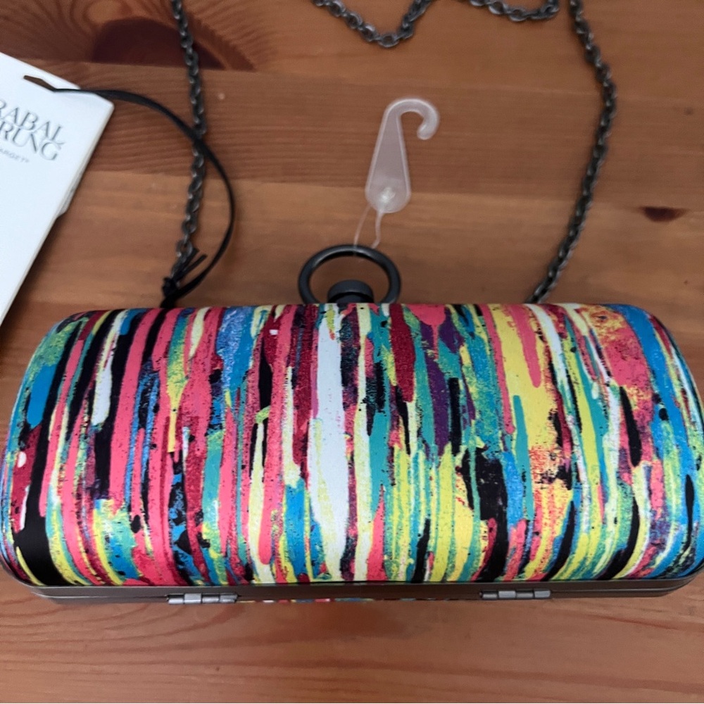 Prabal Gurung Colorful Striped Metal Clutch/ Bag - NWT - Picture 2 of 12